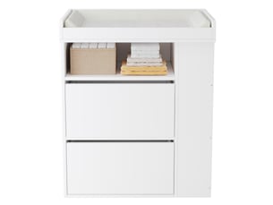 Commode à langer 82x50x100 cm, 2 tiroirs, plan amovible, rangement évolutif, mdf blanc, sans coussin