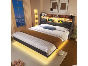 Lit avec rangement 140x190 cm <strong></strong> <strong></strong> coloris gris