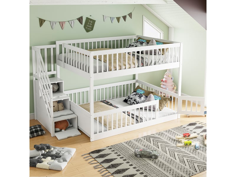  Lit superposé 140x200cm coloris blanc bois massif lit enfant blanc - Conforama E