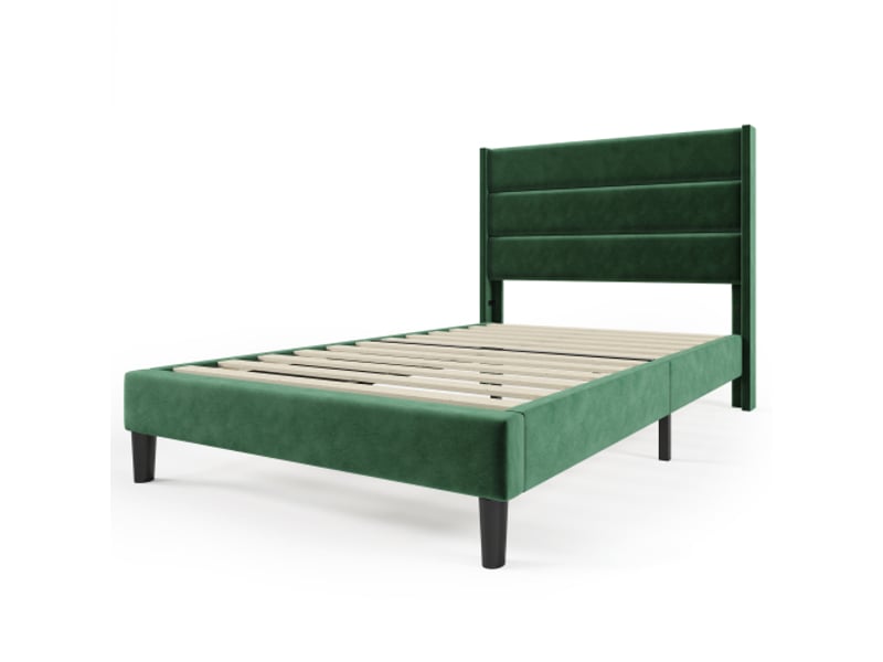  Lit rembourré - dimensions 90x200 cm - velours vert foncé - tête de lit design unique - sommier à lattes inclus vert - Conforama A