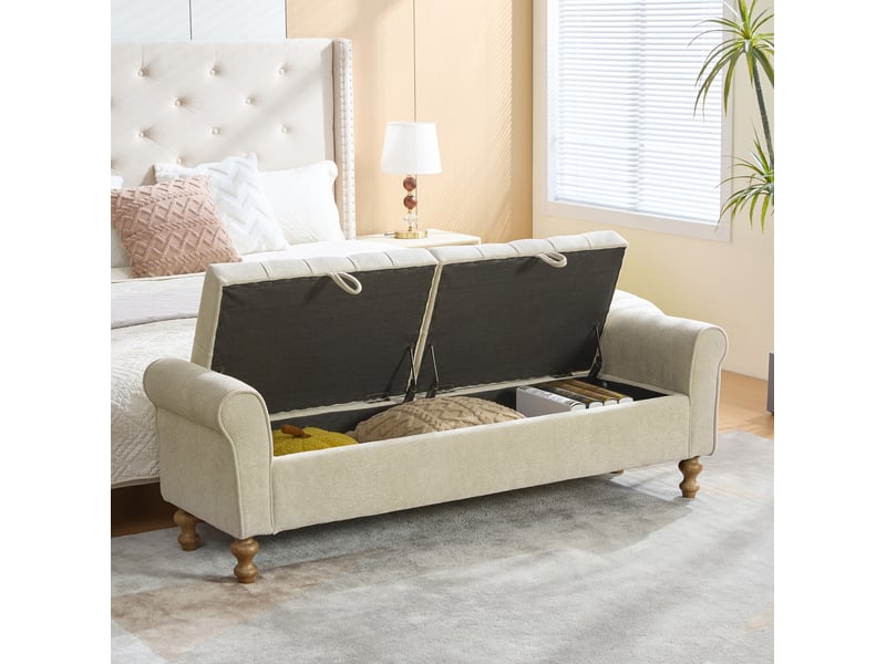  Banc coffre 156x41x51 cm, 2 couvercles, rangement, design moderne, structure robuste, tissu bouclette, couleur kaki  - Conforama D