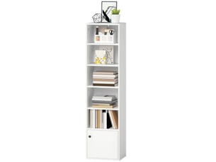 Bibliothèque à 5 niveaux, étagère moderne avec portes et étagères ouvertes, 40 x 30 x 156 cm, blanche