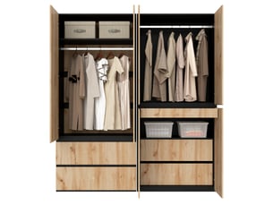 Armoire 6 portes battantes 180x50x200 cm avec 2 penderies et 5 tiroirs pour chambre chêne artisan et blanc