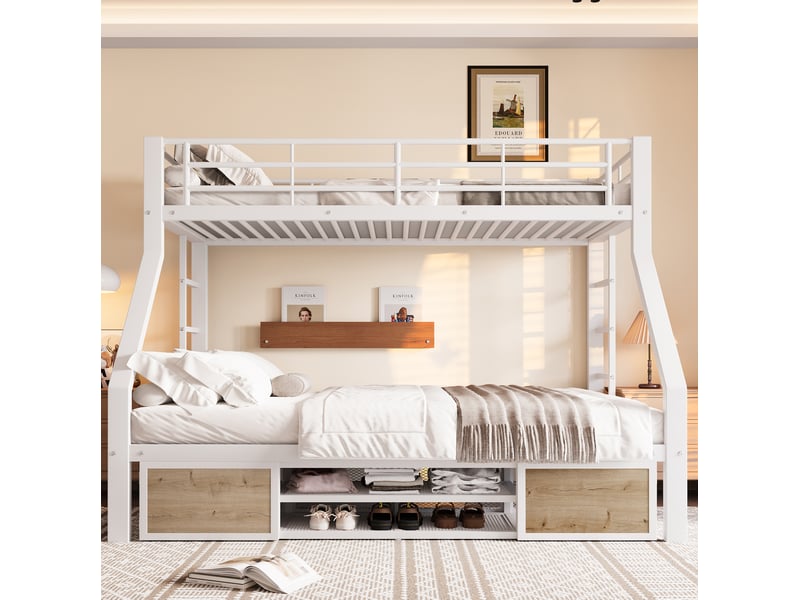  Lit superposé enfant 90 x 200 et 140 x 200 cm avec meuble à chaussures, blanc  - Conforama D