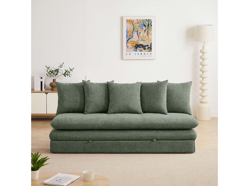 Banquette convertible maora 3 places tissu bouclette vert  - Conforama E