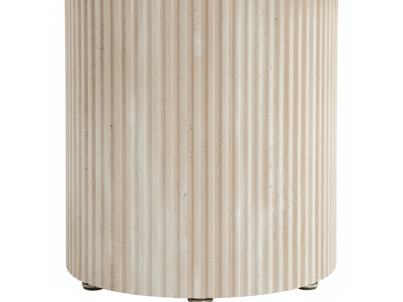  Duo tables gigognes rondes céramique marbre blanc &amp; pied travertin ø80 cm – baieta  - Conforama C