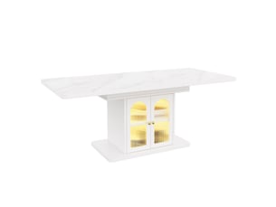 Table à manger extensible 150-200x80x76 cm pour 6-8 personnes avec rangement, plateau épais et led, style scandinave, mdf, blanc effet marbre
