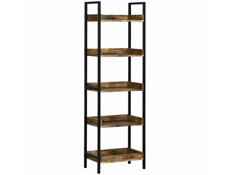  Bibliothèque industrielle à 5 niveaux en bois et métal, 48 x 30 x 155 cm, marron rustique  - Conforama A