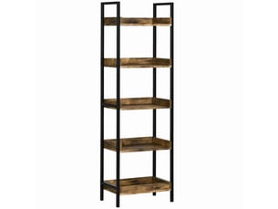 Bibliothèque industrielle à 5 niveaux en bois et métal, 48 x 30 x 155 cm, marron rustique