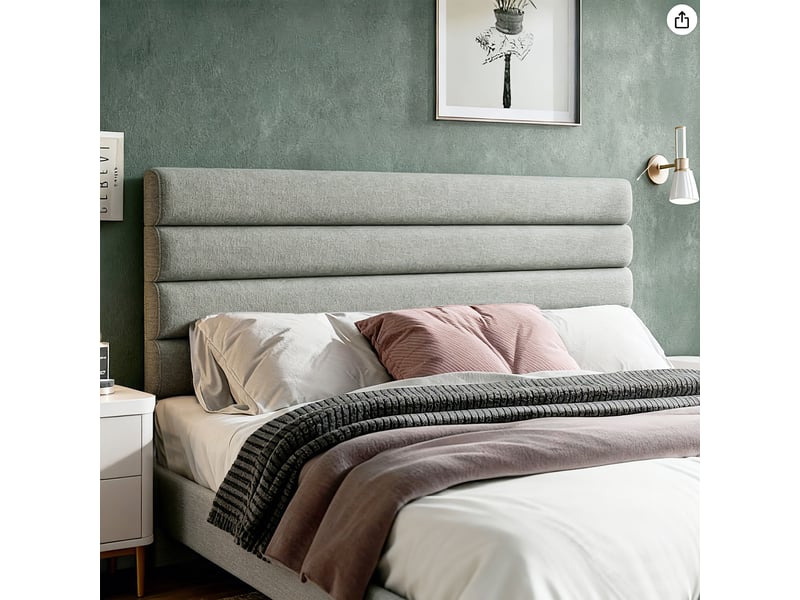  Tête de lit matelassée hauteur réglable 3 niveaux dim. L.140 x p.10 x h.106116126 cm tissu gris  - Conforama E
