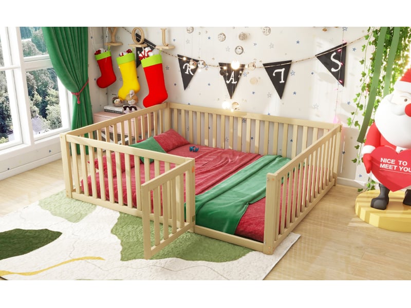  Lit jeune - avec sommier à lattes - couchage 140x200 cm - bois massif - naturel - pour chambre d’enfant 204x147x60cm - Conforama D