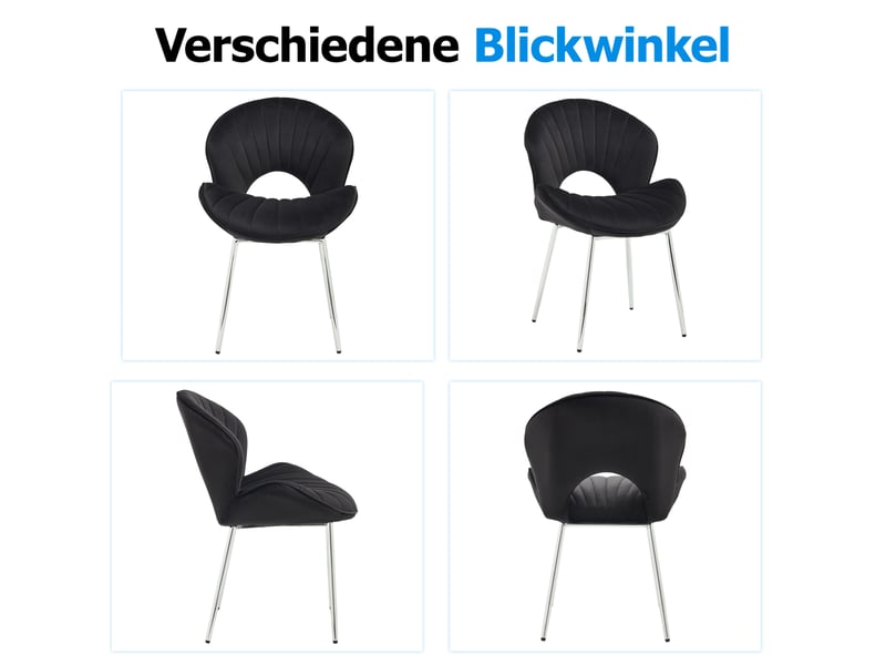  Lot de 2 chaises de salle à manger en velours noir, pieds métalliques argentés, sans accoudoirs  - Conforama D