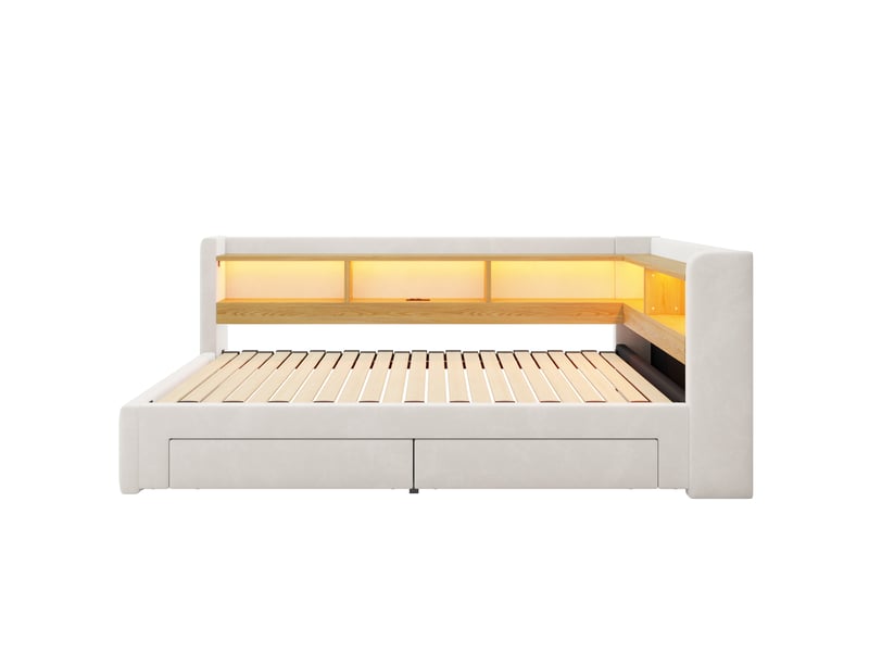  Banquette-lit 3-en-1 extensible 90/180x200 cm, led, prise, tiroirs, lit gigogne  - Conforama A