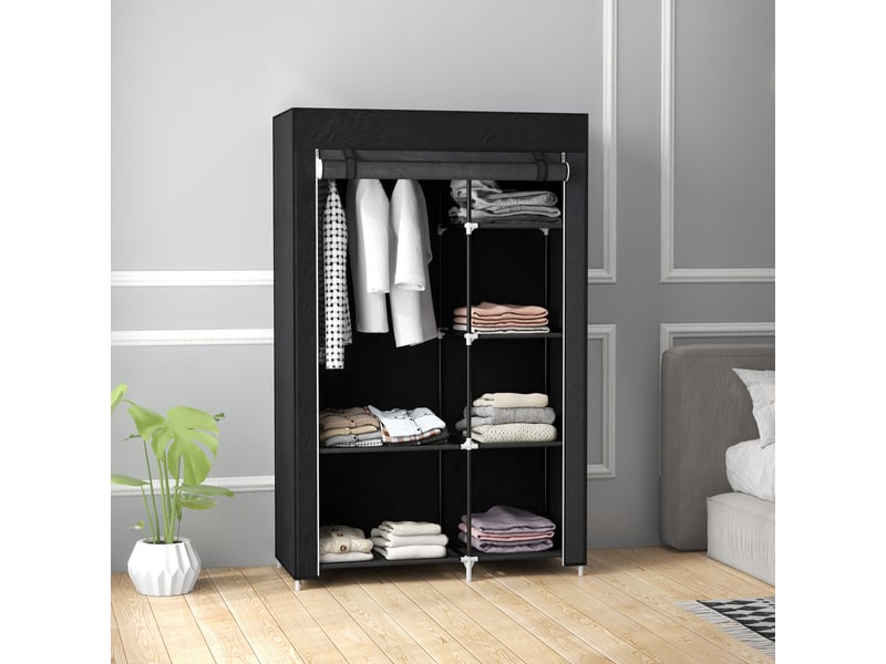  Armoire penderie multi-rangement - 6 étagères, 1 barre - non tissé noir  - Conforama C
