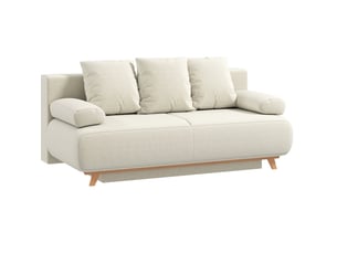 Canapé droit convertible <strong>DESMIU</strong> <strong></strong> 3 places Velours côtelé beige avec coffre de rangement