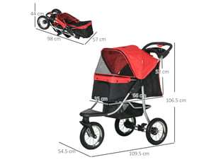 Poussette 3 roues pour enfent 109,5 x 54,5 x 106,5 cm – rouge et noir – pliable avec frein et panier