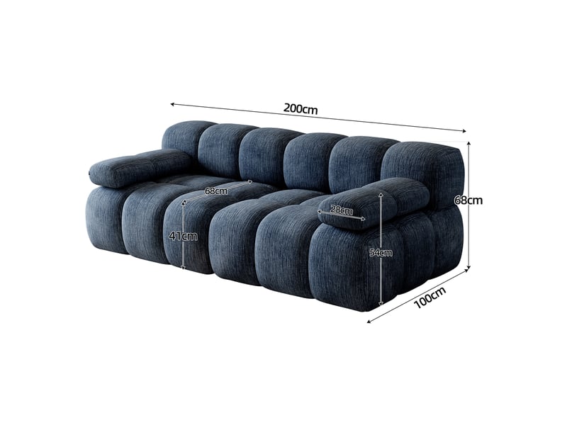  Canapé droit 2 places compressé 200x100x68 cm en mousse douce et tissu chenille couleur bleu, moderne  - Conforama C