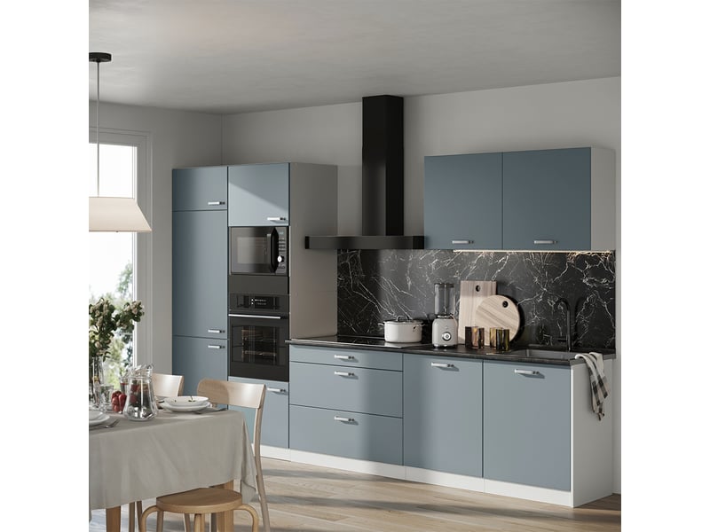  Vicco cuisine, bleu-grisblanc, 340cm plan de travail marbre  - Conforama C