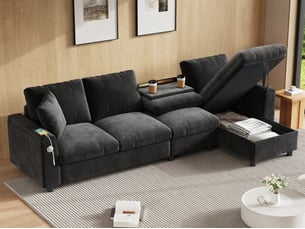 Canapé d'angle droit fixe BIQZUYA 3 places Tissu gris avec coffre de rangement