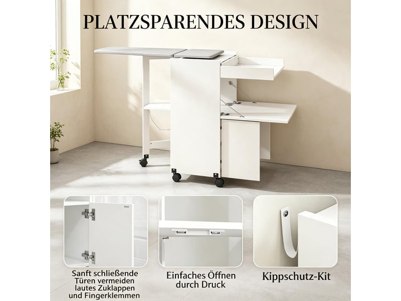  Meuble table à repasser pliante sur roulettes en mdf blanc et gris 154x55x87 cm T5828P561739 - Conforama D