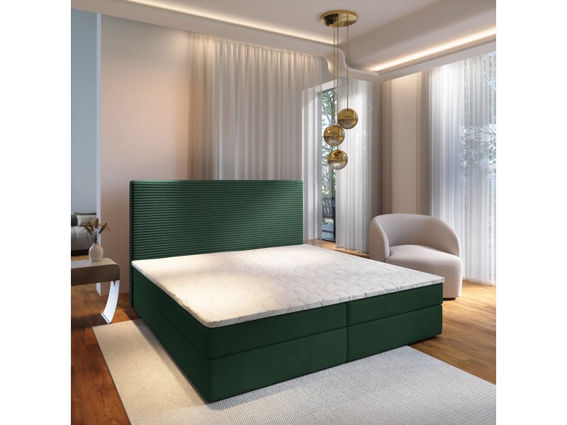 Boxspring giarro 200x200 cm, lit complet avec matelas, vert - Conforama B