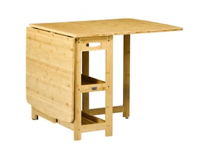 Table à manger pliante en bambou avec étagères, 149,5 x 80 x 73,5 cm, naturelle