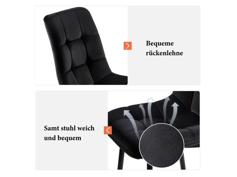  Ensemble table à manger avec 4 chaises, table à manger rectangulaire de 117 cm, effet marbre, velours noir et pieds dorés  - Conforama W