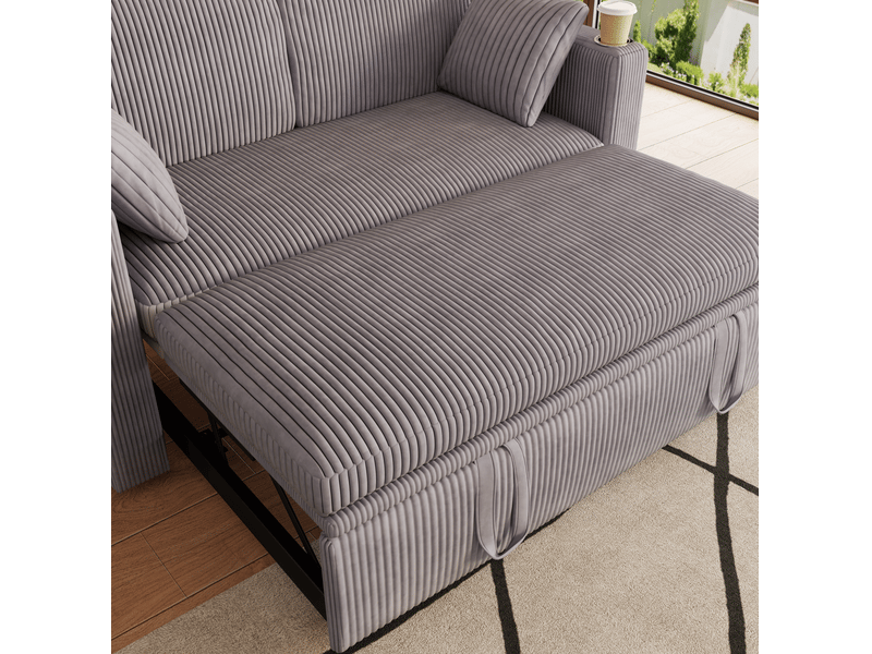  Canapé convertible 2 places 145 x 72 x 85,5 cm gris en velours côtelé, dossier réglable et chargeur usb  - Conforama E