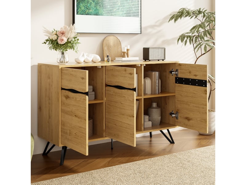  Buffet avec pieds en métal - beaucoup d'espace de rangement, stable et facile à nettoyer, bois  - Conforama E