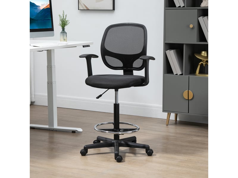  Chaise de bureau ergonomique noire avec repose-pieds dossier en maille hauteur réglable dimensions 60x56x110-132 cm  - Conforama D