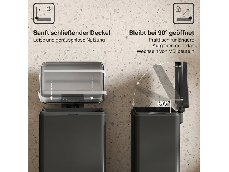  Poubelle à pédale 20 l noire en acier inoxydable avec couvercle silencieux et seau amovible pour la maison  - Conforama D