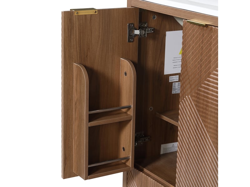  Meuble sous vasque de salle de bains 61 x 47 x 87 cm noyer, mdf et céramique, 2 portes et tiroir  - Conforama E