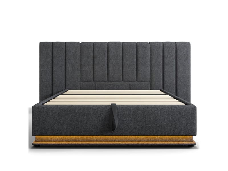 Lit 180x200 cm en lin avec rangement, led, usb-c et sommier gris chicfurn - Conforama A