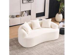 Canapé 2 places, assise généreuse, coussins fournis, allure contemporaine, meuble de salon, revêtement chenille, blanc