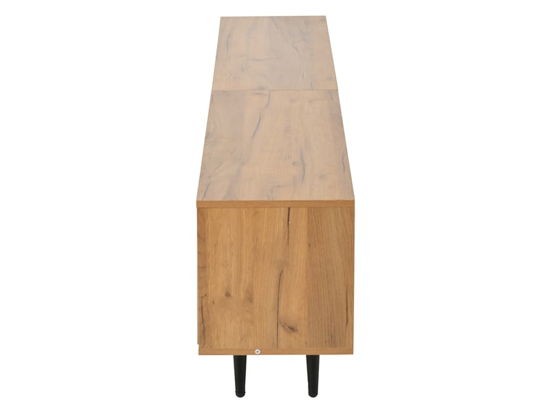  Meuble tv moderne effet bois naturel et noir 175x31,5x45 cm avec 3 portes pour tv jusqu'à 75 pouces  - Conforama E