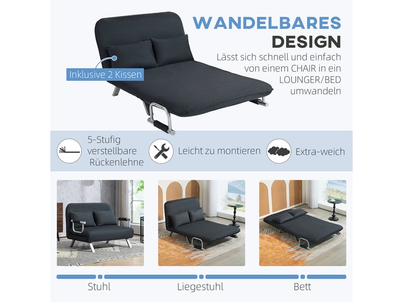  Canapé-lit,111x80x78 cm,2 places avec dossier réglable,aspect velours,noir  - Conforama D