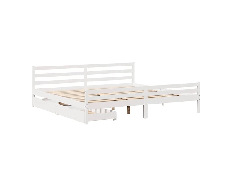  Lit double- lit adulte -  cadre de lit sans matelas blanc 200x200 cm bois massif de pin  - Conforama B