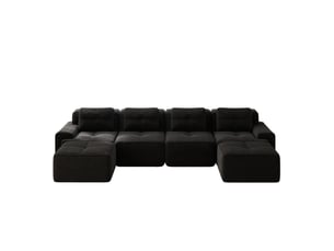 Méridienne modulable canapé d'angle en u 4 places tissu côtelé noir confort profond salon moderne
