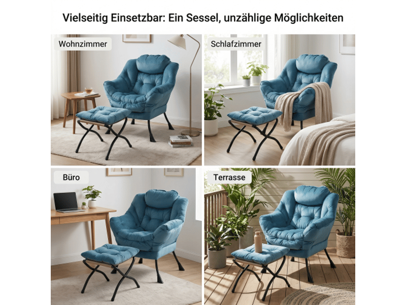  Fauteuil avec repose-pieds - fauteuil inclinable avec accoudoirs, poche latérale - fauteuil à oreilles - bleu  - Conforama D