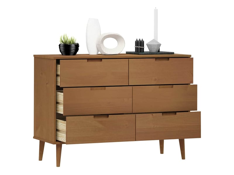  Commode chambre adulte, armoire à tiroirs marron 113x40x80 cm bois de pin massif shl96414  - Conforama C