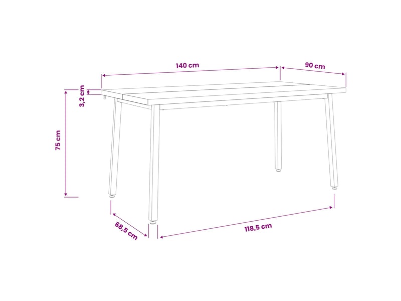 Vidaxl table à manger carrée 140 x 90 x 75 cm bois d'acacia massif - Conforama C