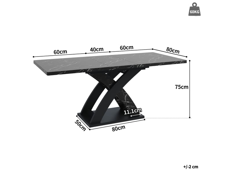 Table à manger extensible, 120-160x80x75 cm, style x stable, design moderne, plateau mdf, piètement métal, coloris noir - Conforama C