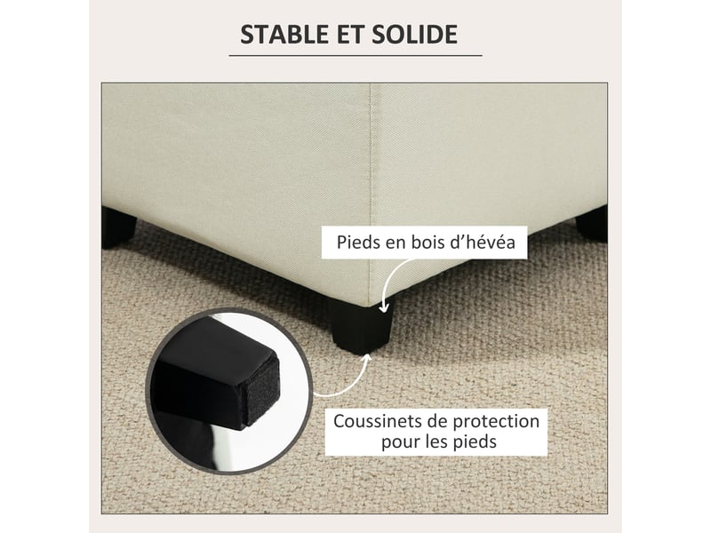  Repose pied salon, ottoman, siège rembourré capitonné en tissu aspect lin avec poche latérale, crème, 35 x 35 x 35 cm  - Conforama W