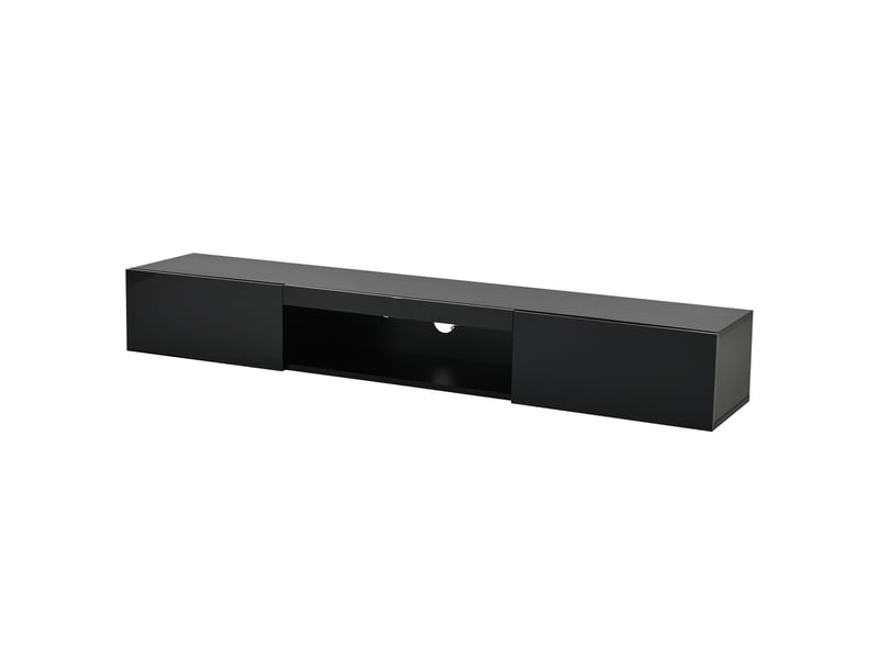  Meuble tv mural noir brillant 160 cm avec éclairage led, rangement à 2 portes, pour téléviseur jusqu'à 70 pouces  - Conforama A