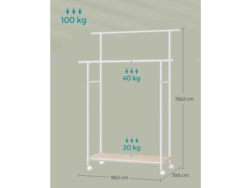  Portant à vêtements mobile avec étagère double cintre 39,6 x 98,5 x 156,8 cm en acier beige 12_0011076  - Conforama B