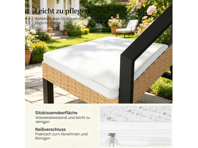Salon de jardin 4 pièces 112,5 x 52 x 75 cm – naturel – ensemble modulable, coussins déhoussables - Conforama E