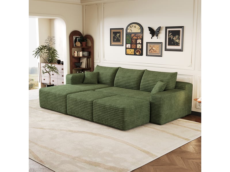  Canapé d'angle modulable 5 places 241x151x58 cm velours côtelé noir sans montage assise profonde effet nuage,vert ABC - Conforama B