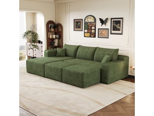 Canapé d'angle panoramique fixe <strong></strong> <strong>Qualité haut de gamme</strong> 5 places Tissu vert