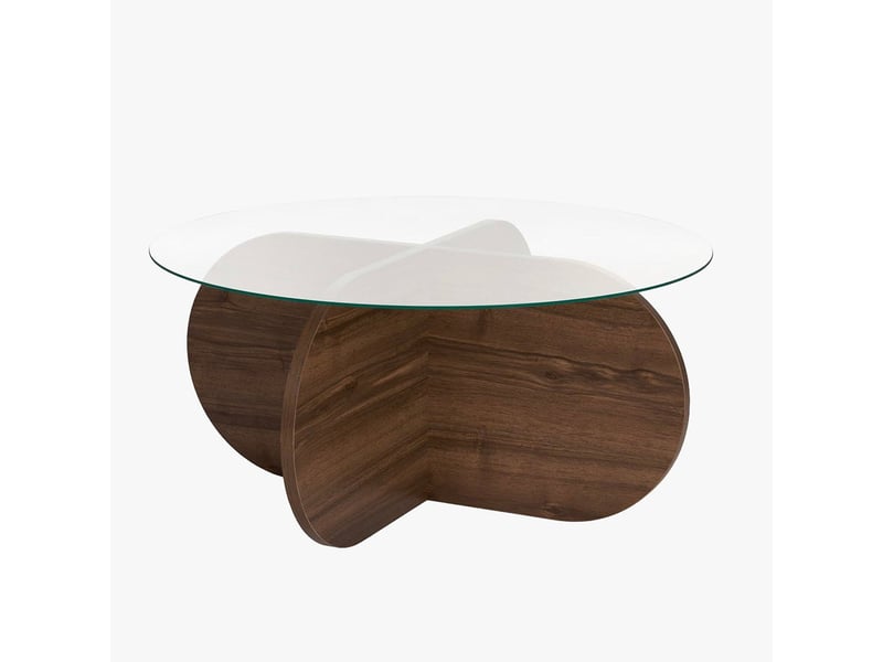  Table basse ronde en verre piètement couleur bois foncé d75 cm  - Conforama A