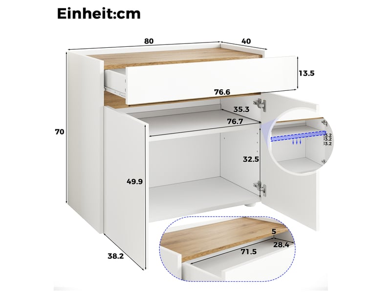  Meuble de rangement 80x40x70 cm avec tiroir et 2 portes, blanc  - Conforama C